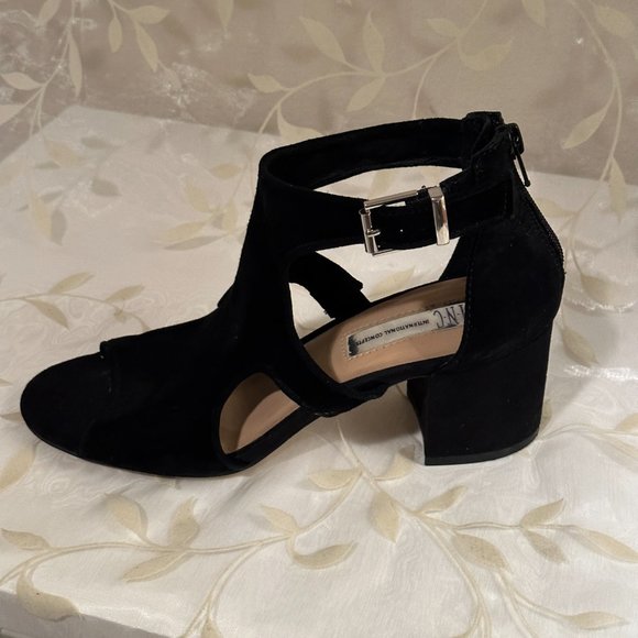 I.N.C Helenn Leather Suede Ankle Strap Bootie Shoe Size 7.5 Black Open Toe - Picture 2 of 12